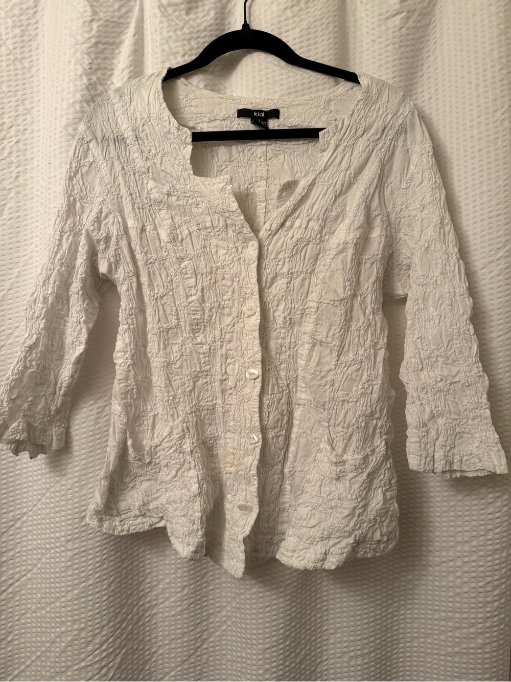 Vintage Kial Puckered Seamed Square Neck Top Cotton Textured Button Up